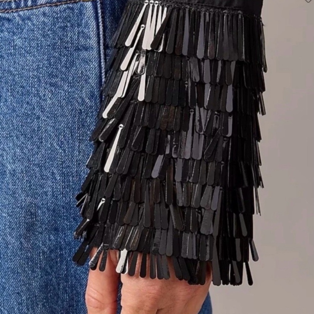 J. Crew Black Cropped Shirt with Sequin Cuffs - Picture 3 of 8